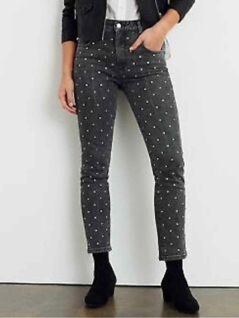 Nwt 26 $128 Anthropologie Jeans Pilcro High Rise Slim Jeans Black Rhinestone